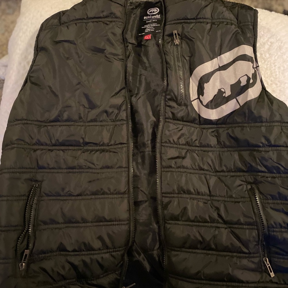 Black Ecko Unlimited puffy vest with hoodie